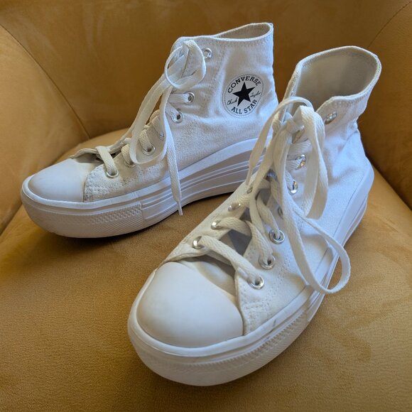 Converse White Canvas Platform High-Top Sneakers Women's All Stars Size 9 - Picture 1 of 9